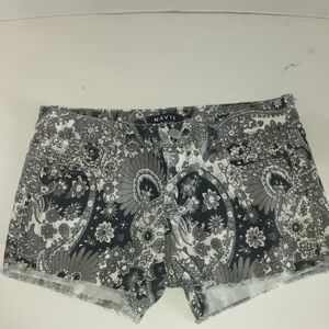 Women's Black and White Floral Shorts With Metal Studs